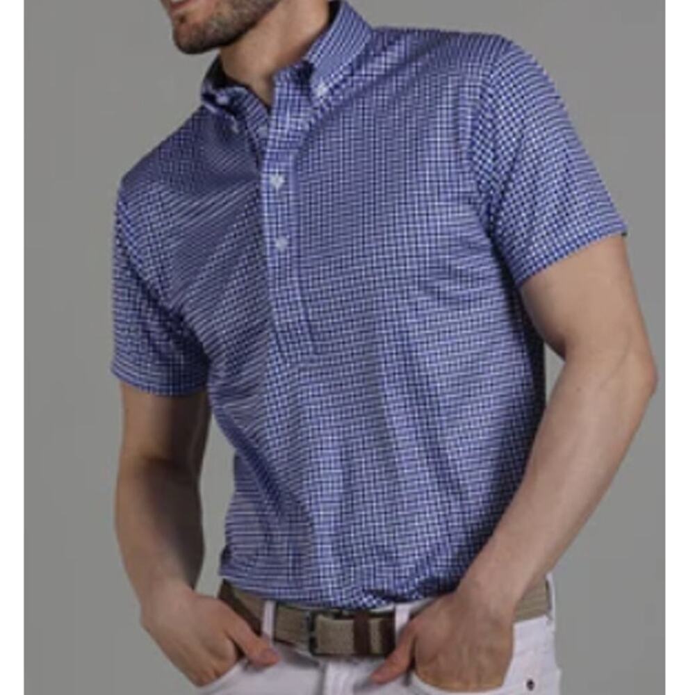 Collars & Co Men's Blue Gingham Oxford Button Down Collar Polo Size XL